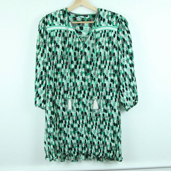 Women's XL ? Tunic Top Sheer Metallic Pleated Festive Holiday Boho Geometric - Picture 1 of 10
